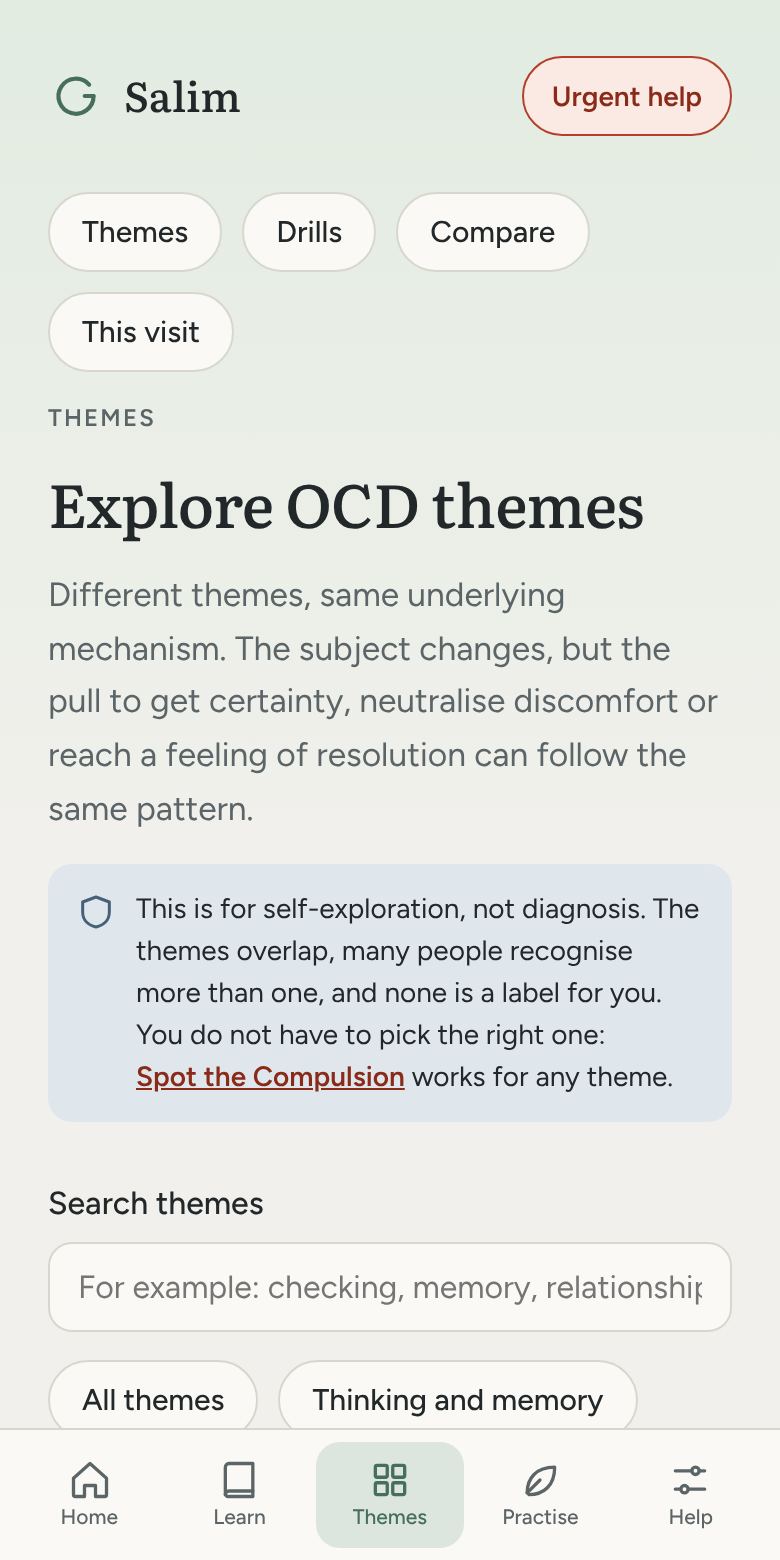 The Theme Explorer, listing OCD themes you can explore.